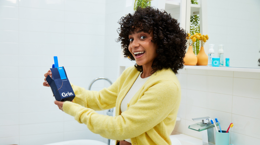 woman with grin technology image